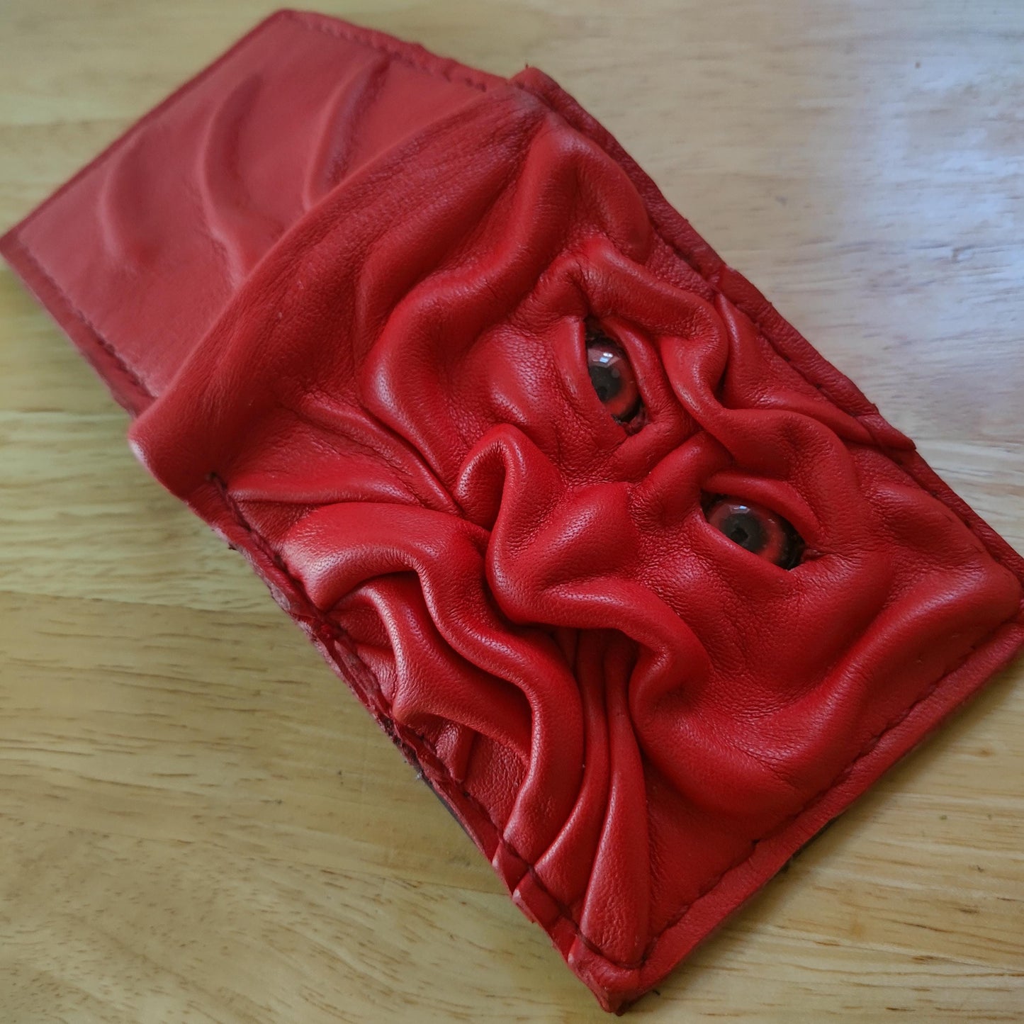 Red gargoyle monster face wallet - leather wallet