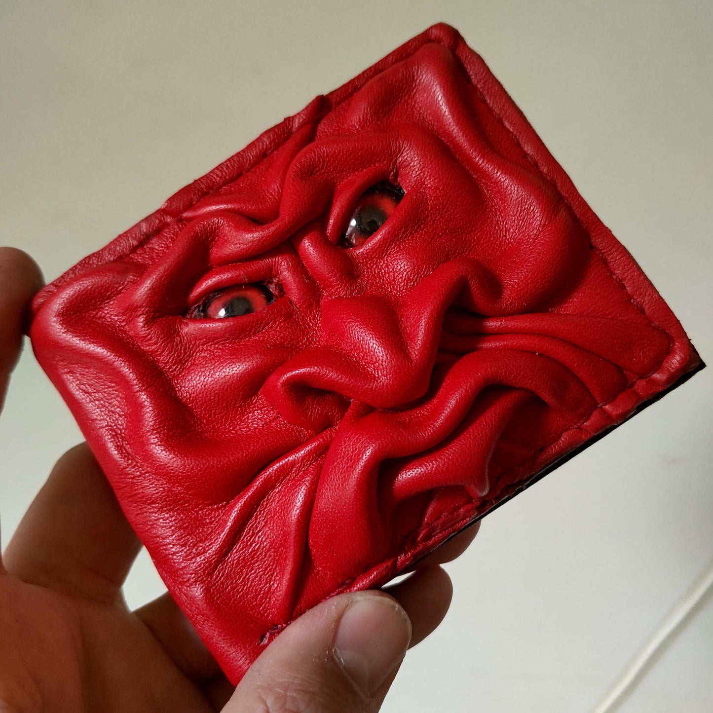 Red gargoyle monster face wallet - leather wallet