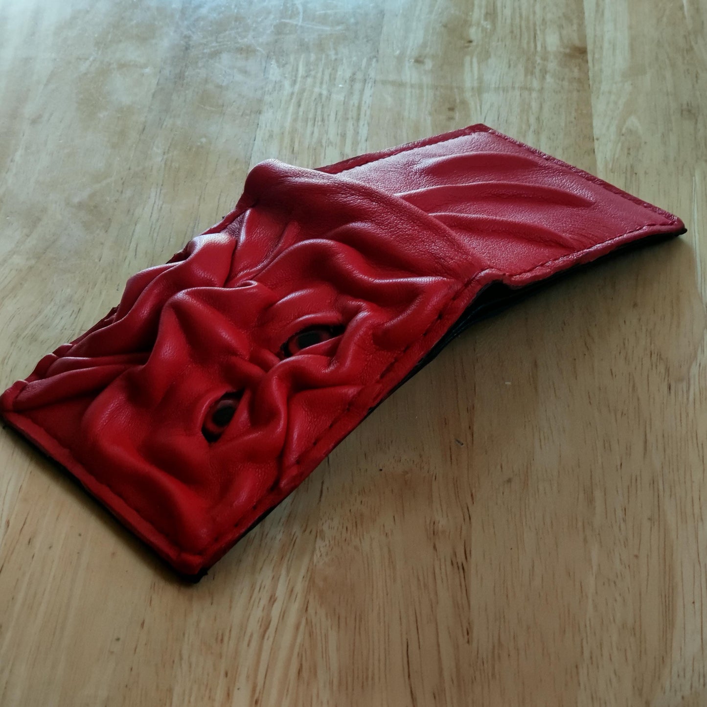 Red gargoyle monster face wallet - leather wallet