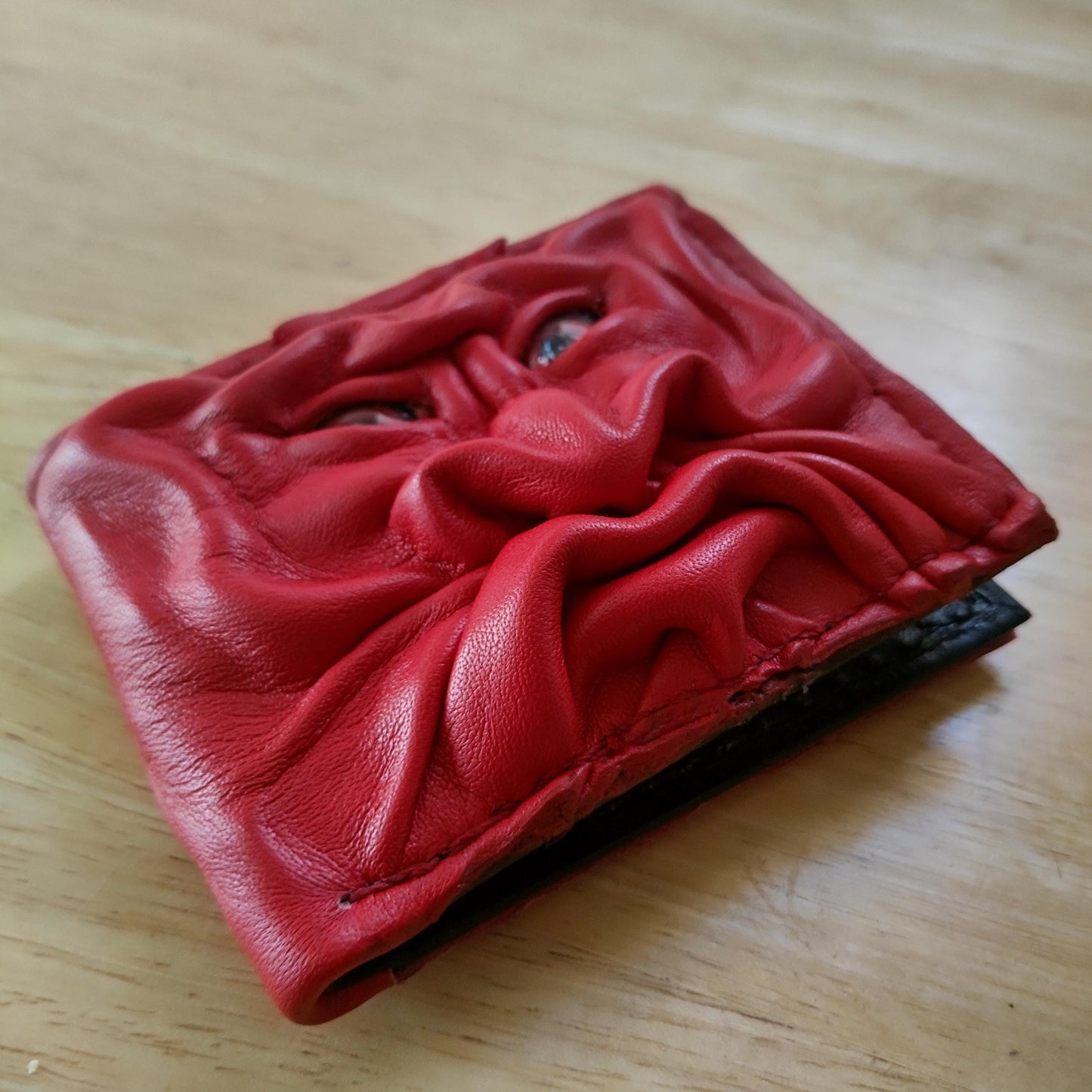Red gargoyle monster face wallet - leather wallet