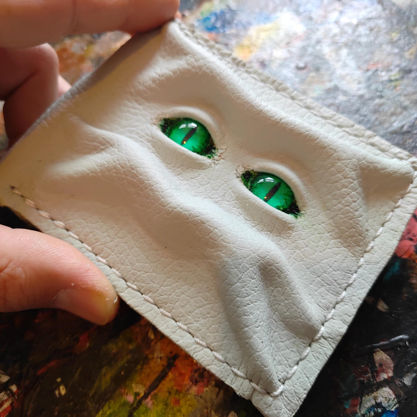 Green eyed monster leather wallet version 1 - Necromonicon - demon eyes - Leather wallet.