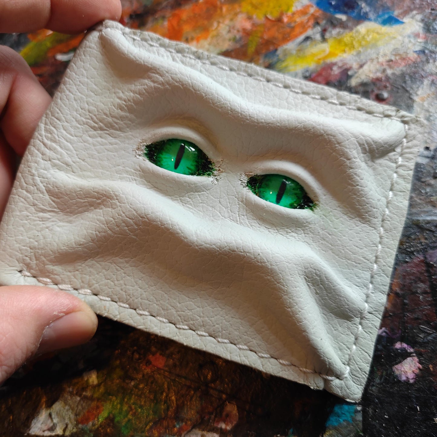 Green eyed monster leather wallet version 1 - Necromonicon - demon eyes - Leather wallet.