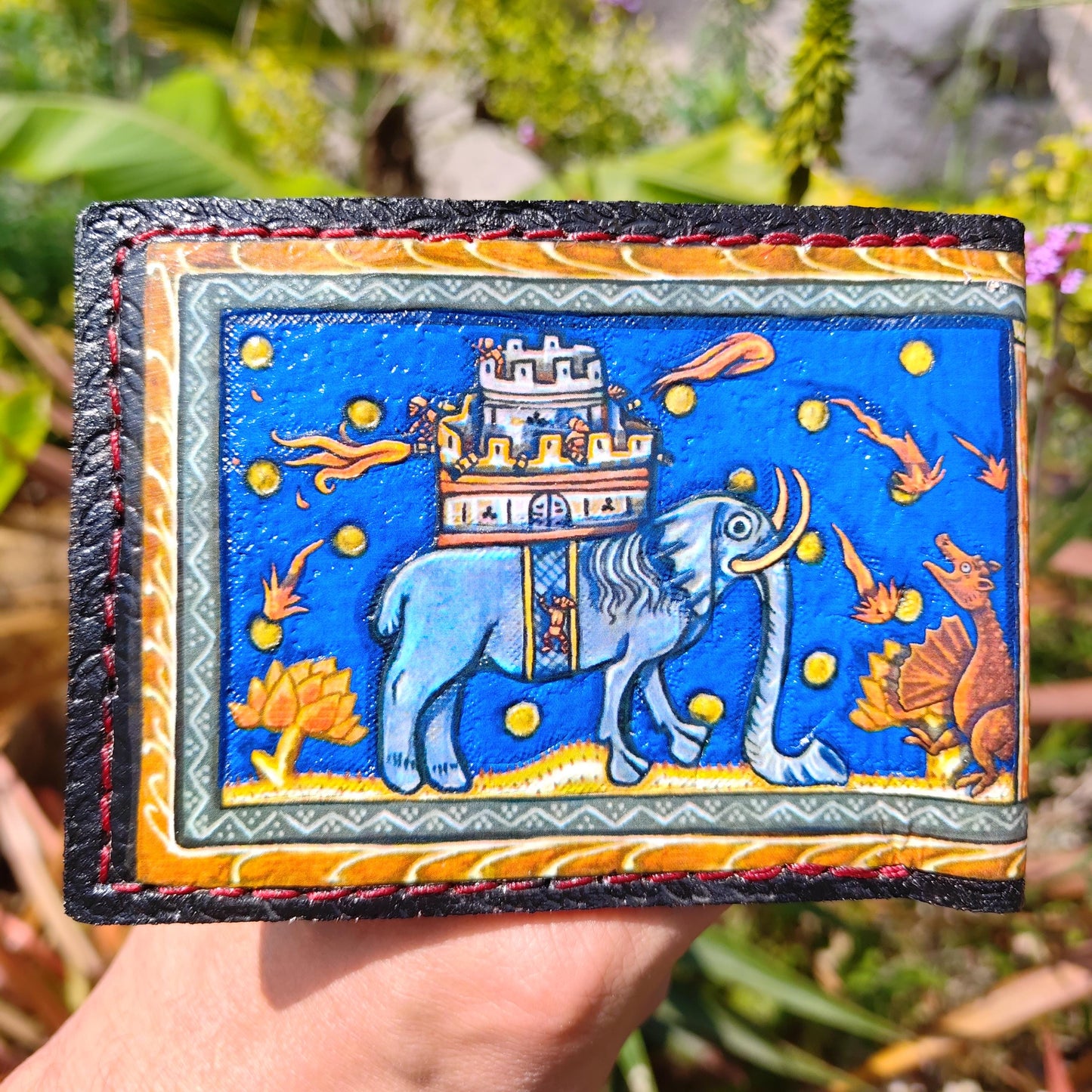Castle Elephant marginalia leather wallet- Leather Bifold Wallet - Handcrafted