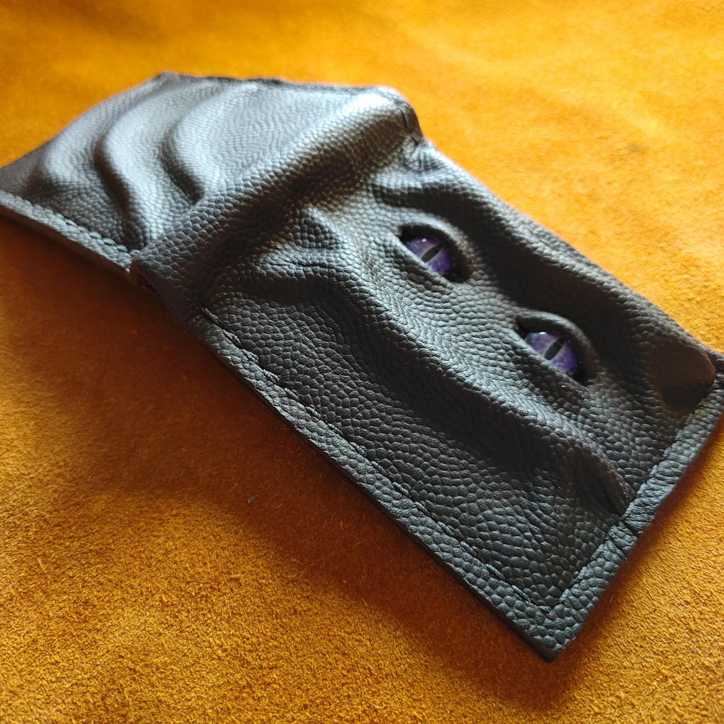 Purple eyes Schmuggle face leather wallet - Necromonicon - demon eyes - Leather wallet.