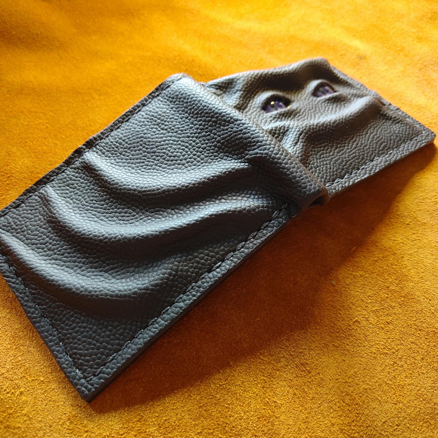 Purple eyes Schmuggle face leather wallet - Necromonicon - demon eyes - Leather wallet.