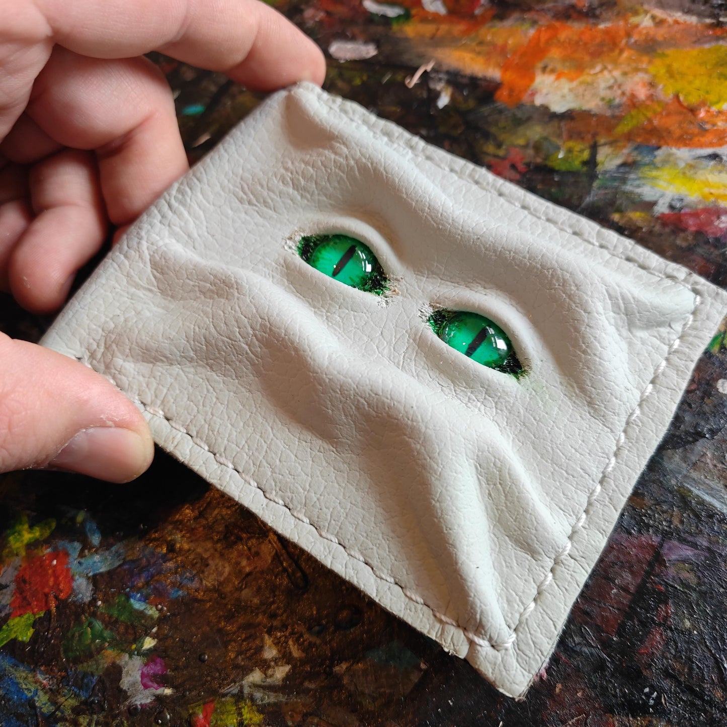 Green eyed monster leather wallet version 1 - Necromonicon - demon eyes - Leather wallet.