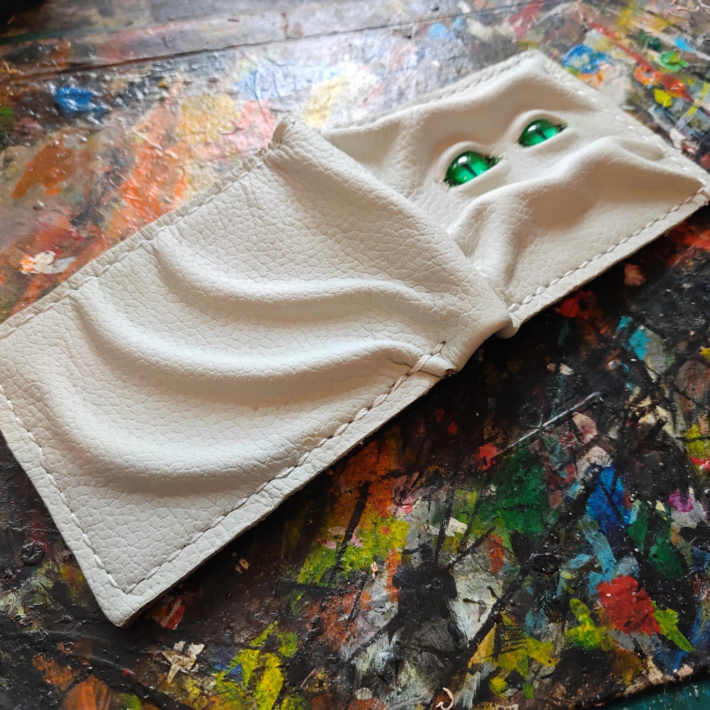 Green eyed monster leather wallet version 1 - Necromonicon - demon eyes - Leather wallet.