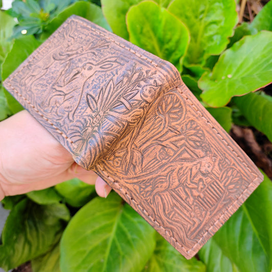 Marginalia medieval party v2 - rabbits cats and snail v2 - leather wallet- Dark Brown and ivory colour - Leather Bifold Wallet - Handcrafted