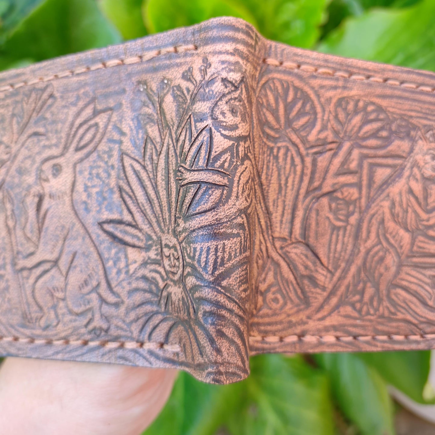 Marginalia medieval party v2 - rabbits cats and snail v2 - leather wallet- Dark Brown and ivory colour - Leather Bifold Wallet - Handcrafted
