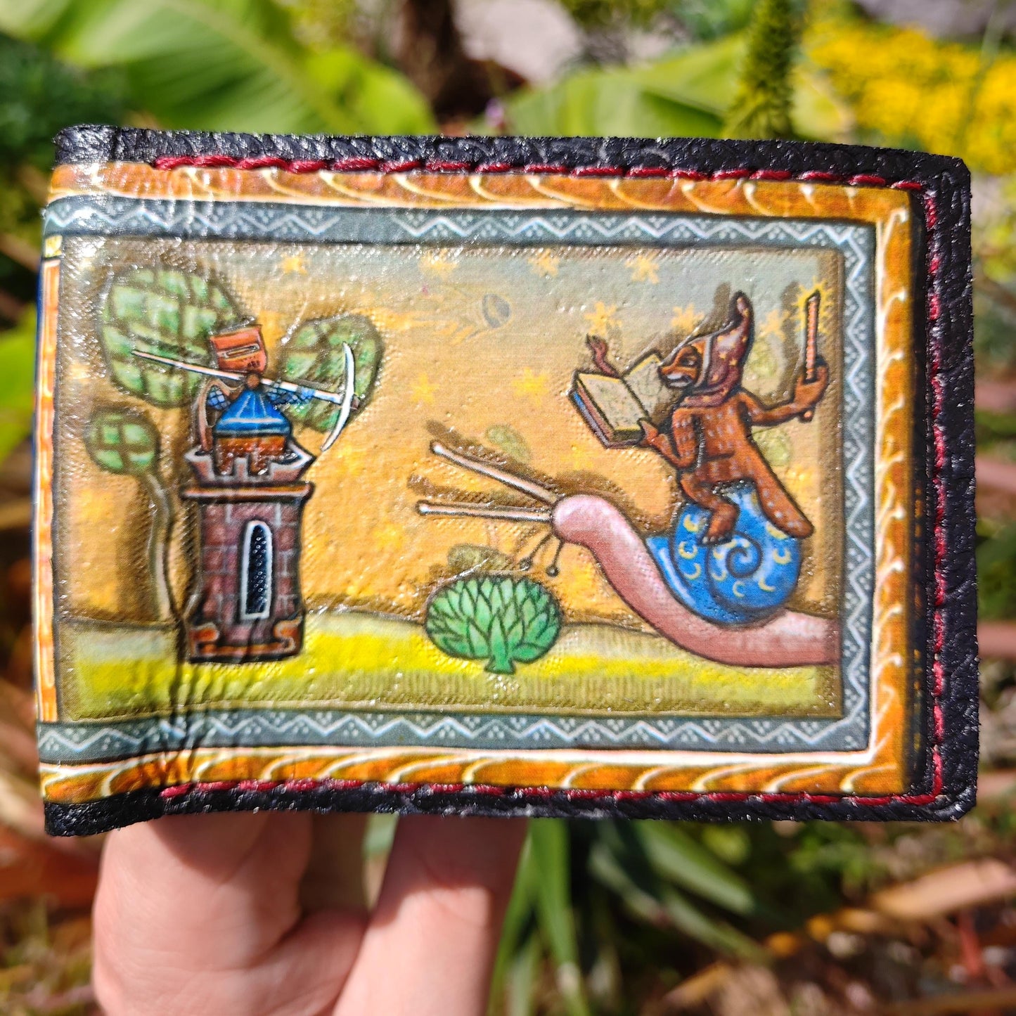 Castle Elephant marginalia leather wallet- Leather Bifold Wallet - Handcrafted