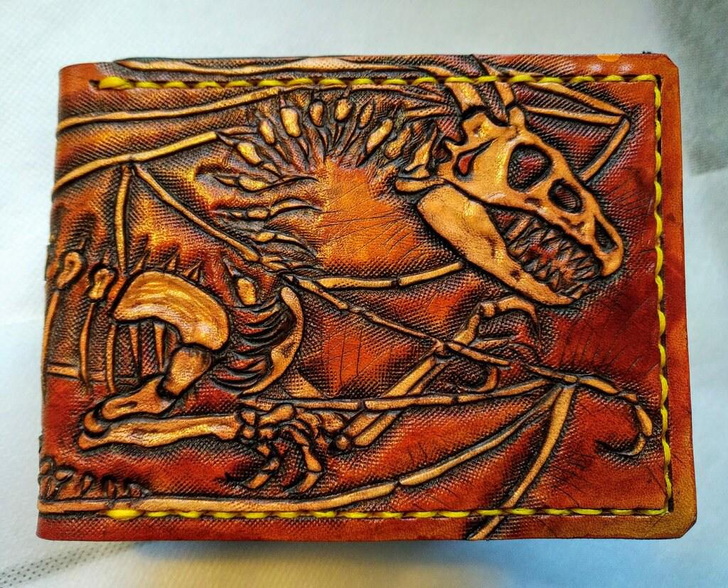 Dragon Skeleton - Fossil - Leather Bifold Wallet - Handcrafted Wallet -
