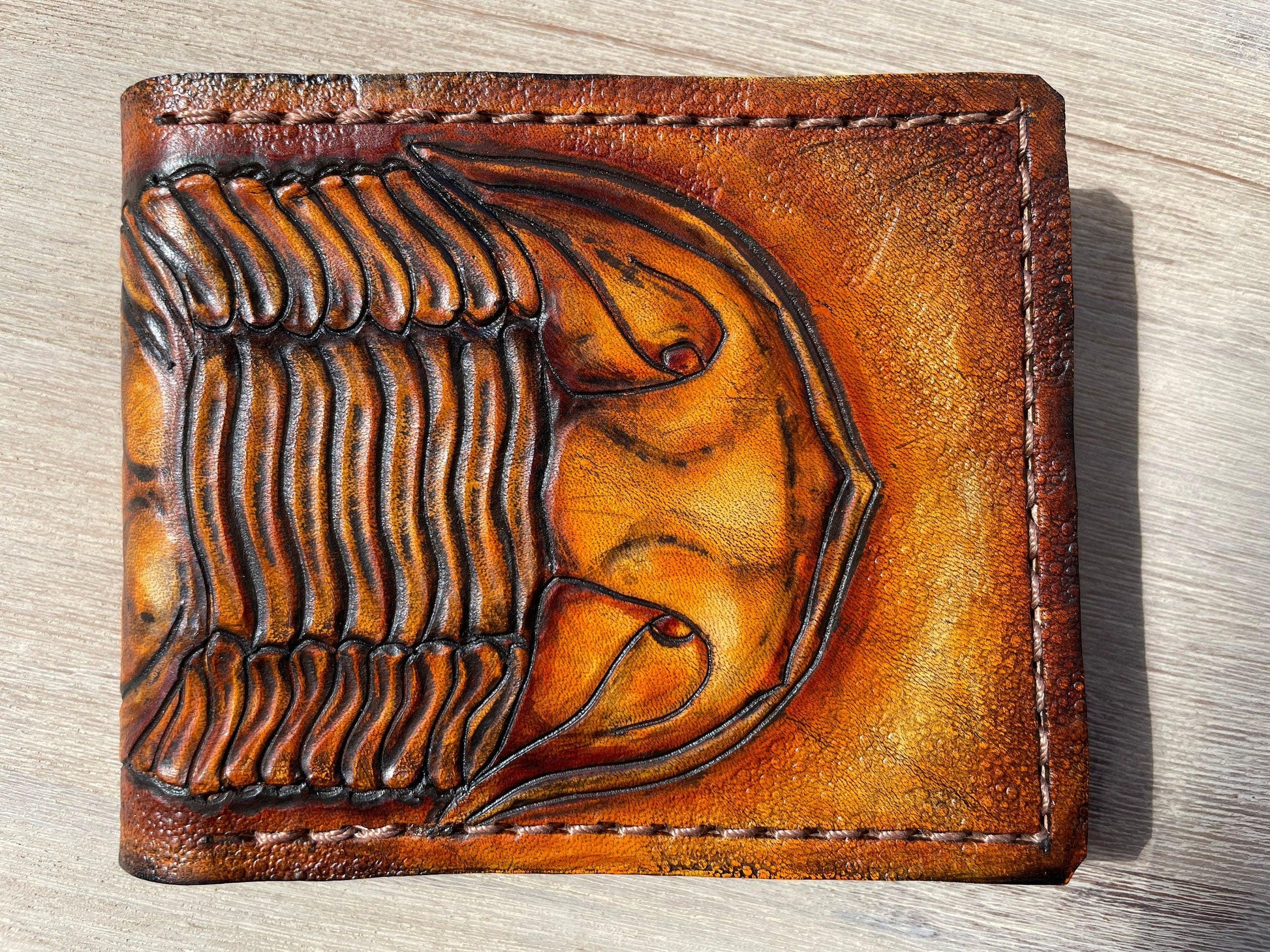 Trilobite Fossil Isotelus Maximus- Leather Bifold Wallet - Handcrafted Wallet -