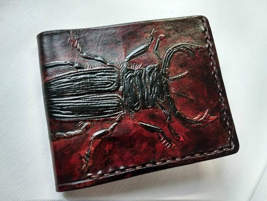 Stag Beetle leather wallet - formal - slim real leather wallet- executive Leather Bifold Wallet -