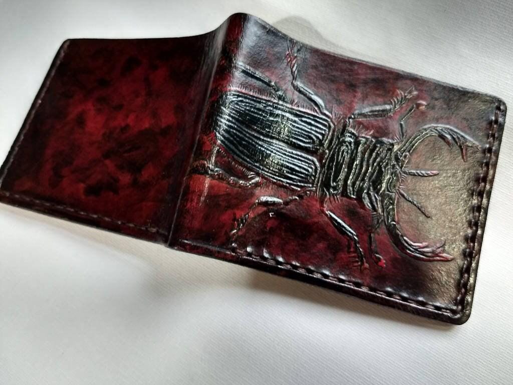 Stag Beetle leather wallet - formal - slim real leather wallet- executive Leather Bifold Wallet -