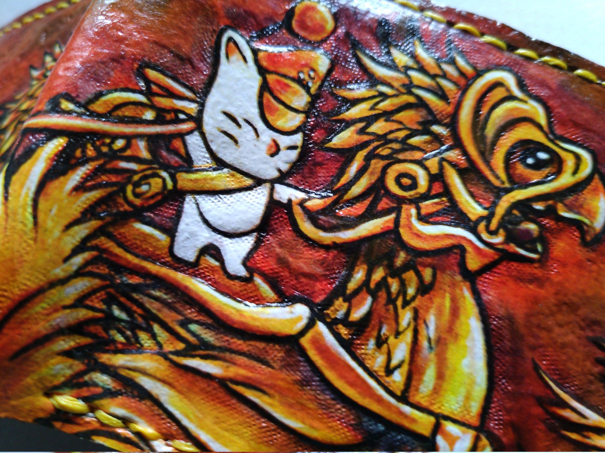 FF14 Sepia Chocobos and moogle Rider - Soft type Leather Bifold Wallet - Handcrafted Final Fantasy 14 inspired Wallet -