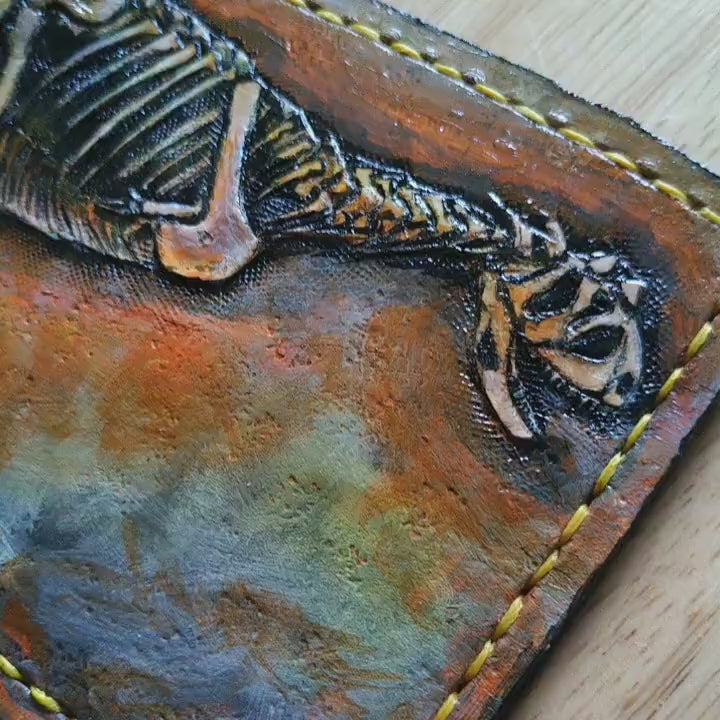 Carnotaurus Fossil - Leather Bifold Wallet - you choose the same as the listing photo or mettalic gold, brown or black for the fossil -
