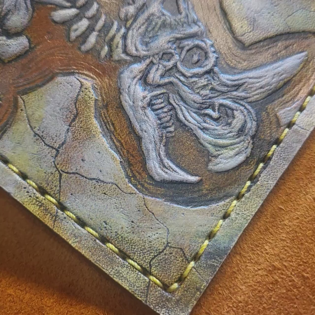 Ceratopsian Fossil - mini Leather Bifold Wallet - you choose the same as the listing photo or mettalic gold, brown or black for the fossil -