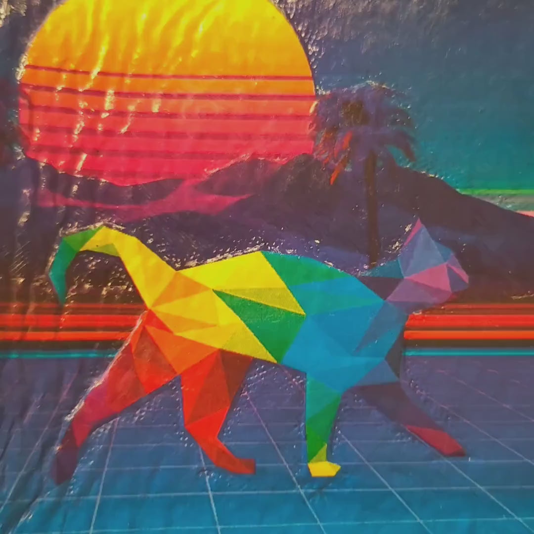 Vapourwave Cat Sunset - Leather Bifold Wallet - Handcrafted Wallet -