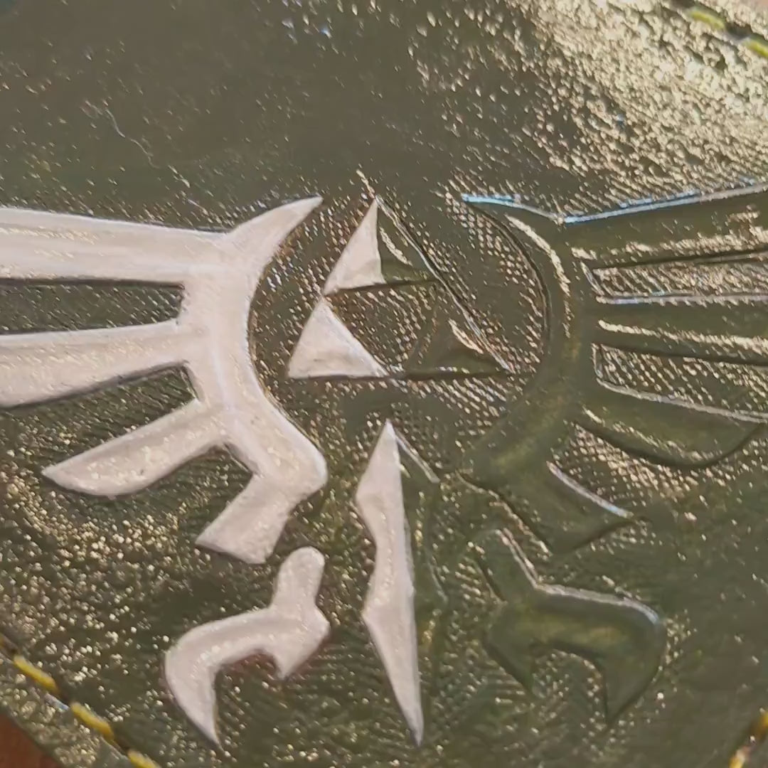 Double Hyrule Crest kokiri green and chrome version - Dark Brown version - Leather Bifold Wallet - Handcrafted Legend of Zelda Wallet