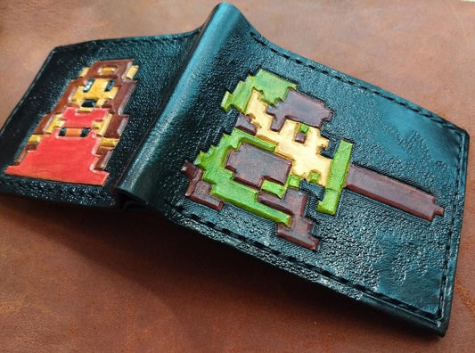 8 bit Link and Zelda - pixel - sprite - NES - Leather Bifold Wallet - Handcrafted Wallet -