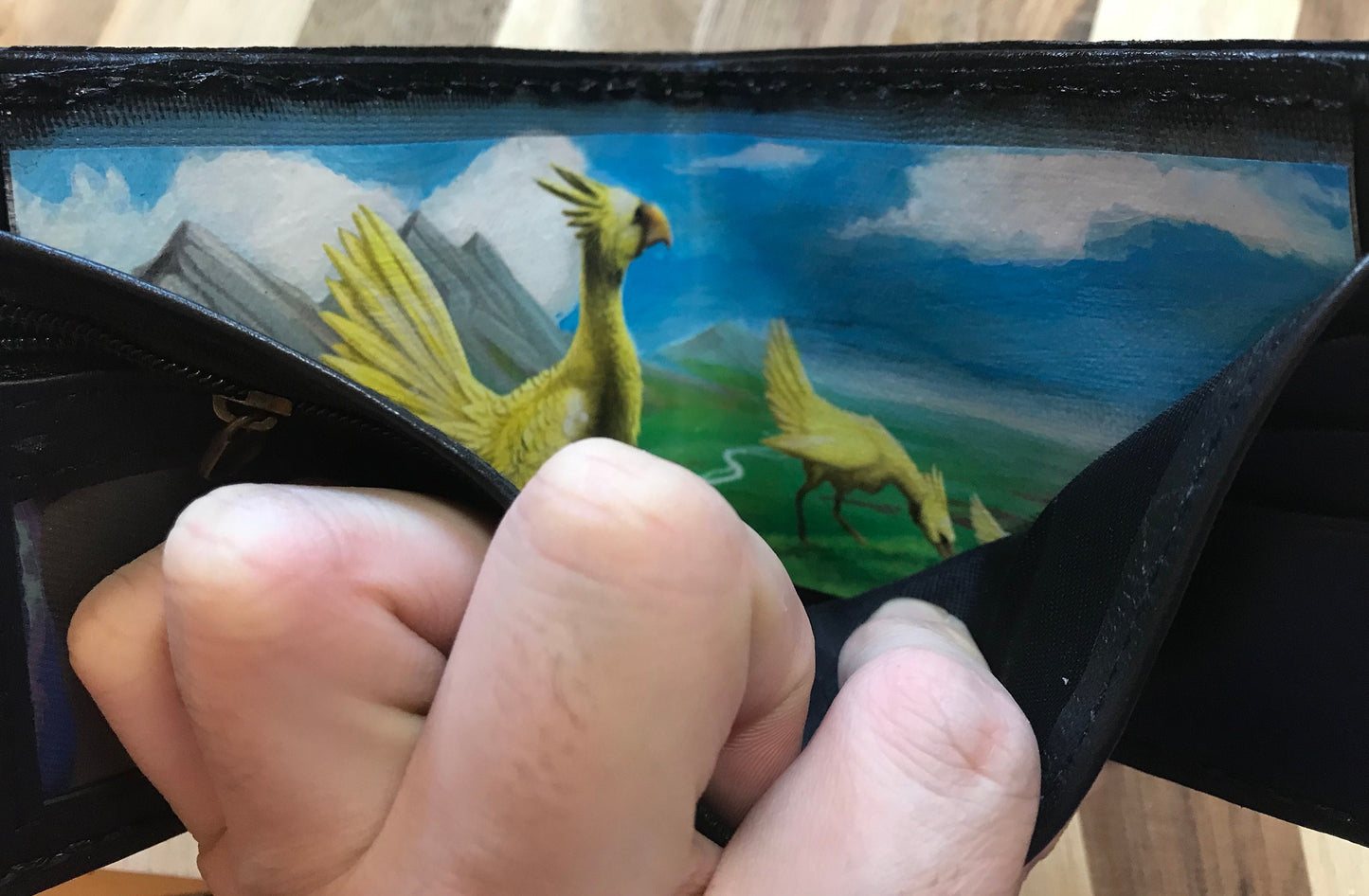 Textured - Cactuar - Chocobo and Tonberry - dark brown Leather Bifold Wallet - Handcrafted Final Fantasy 14 inspired Wallet -