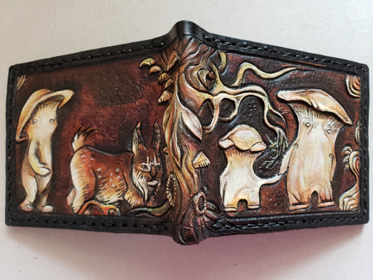 Mushroom Forest travelers - Leather Bifold Wallet -