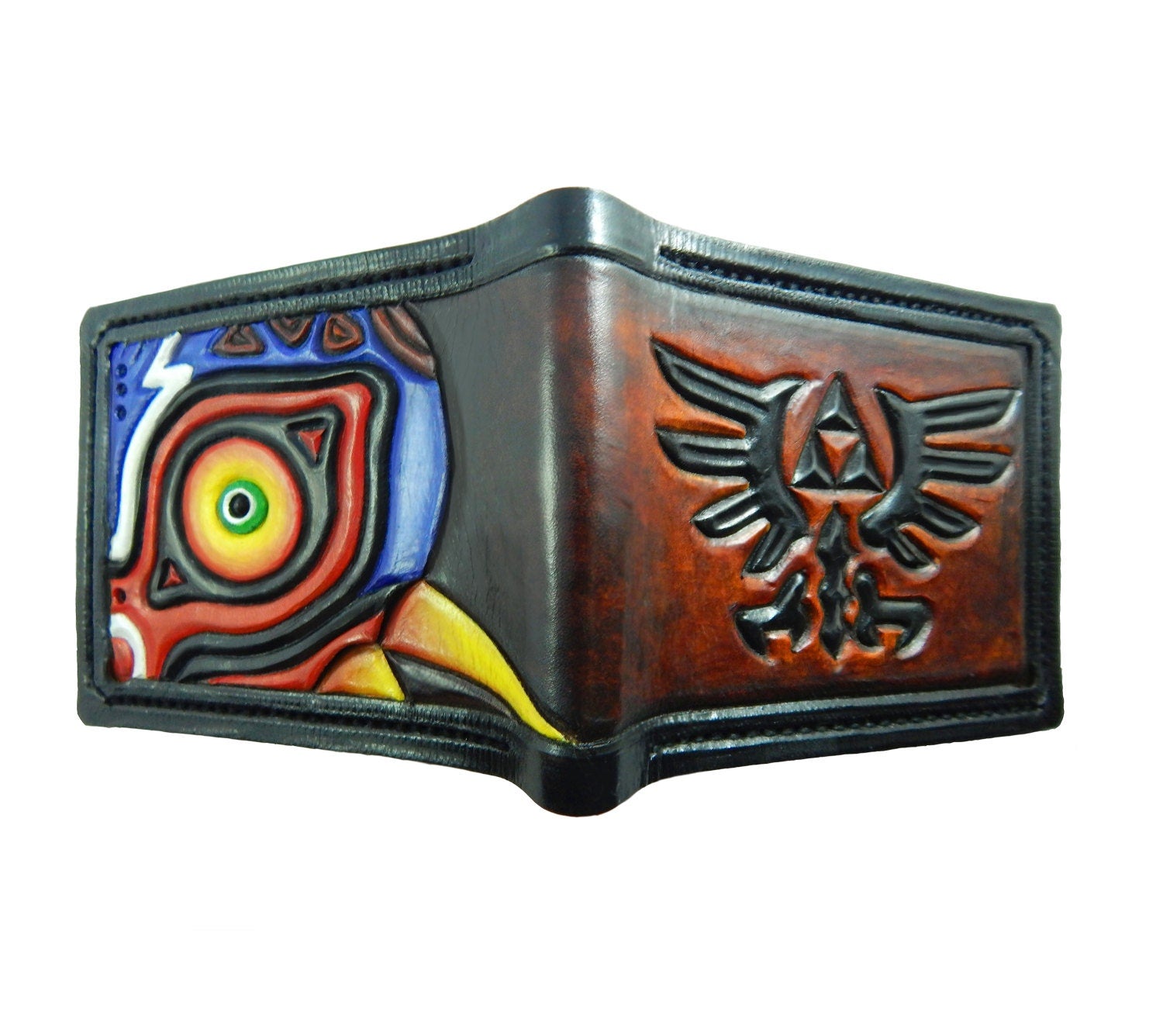 Full Color Majora Hyrule leather wallet- Leather Bifold Wallet - Handcrafted Legend of Zelda Wallet - Link Wallet