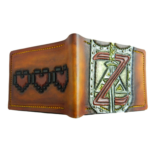Hyrule Shield and Heart containers leather wallet- Leather Bifold Wallet - Handcrafted Legend of Zelda Wallet - Link Wallet