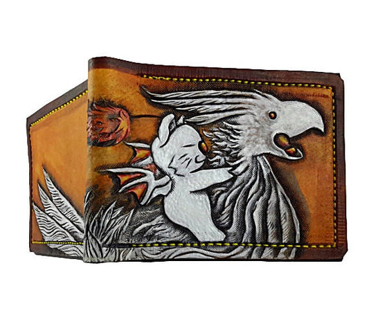 Arctic White Chocobo Rider - Leather Bifold Wallet - Handcrafted Final Fantasy inspired Wallet -