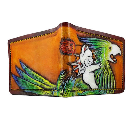 Tropical Chocobo Rider - Leather Bifold Wallet - Handcrafted Final Fantasy inspired Wallet -