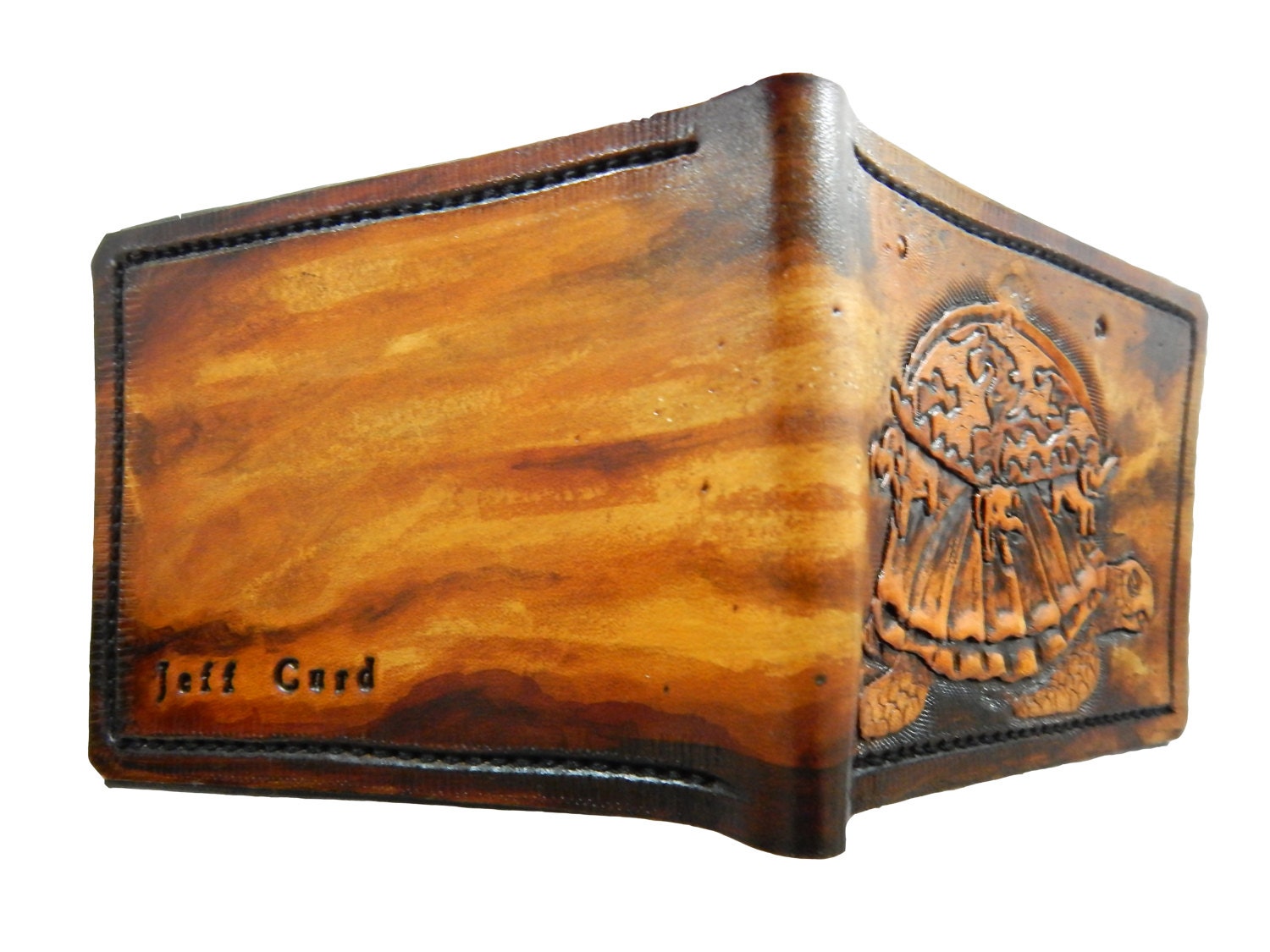 Hindu mythical Cosmic turtle - Akupāra - Leather Bifold Wallet - Handcrafted Wallet -