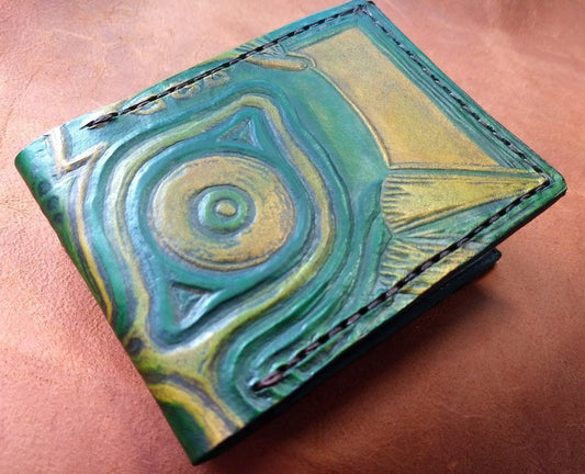 Majoras Mask- Green - Leather Bifold Wallet - Handcrafted Wallet -