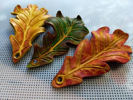 Real leather autmnal leaf key chain - size 4"/10cm -