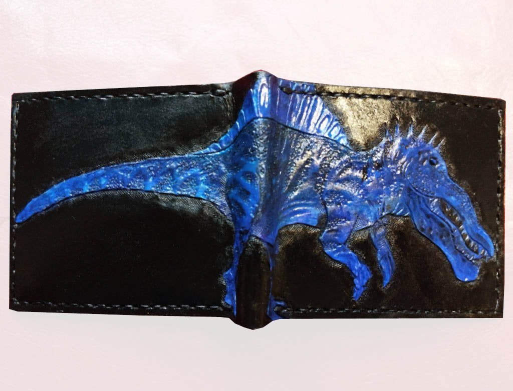 Spinosaurus - dinosaur - Fossil - Leather Bifold Wallet - Handcrafted Wallet -