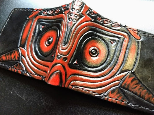 Goron Red Majoras Mask leather wallet- Leather Bifold Wallet - Geek Leather Gift - Handcrafted Legend of Zelda Wallet - Link Wallet