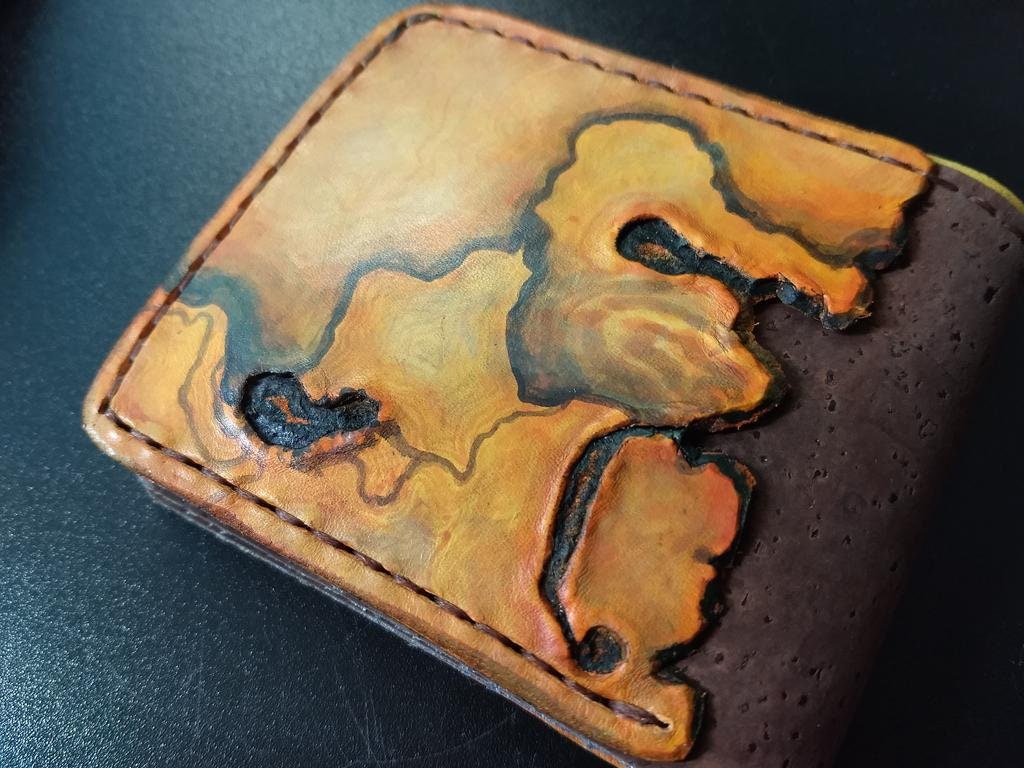 Olive wood style and cork Leather Bifold Wallet