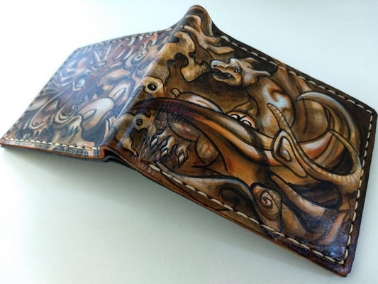 Edo style pokemon - Leather Bifold Wallet - Handcrafted Wallet -