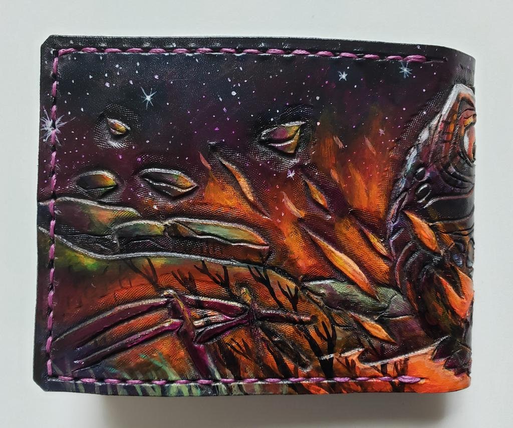 Moonfall, Majoras mask - leather wallet- Leather Bifold Wallet - Handcrafted Legend of Zelda Wallet -