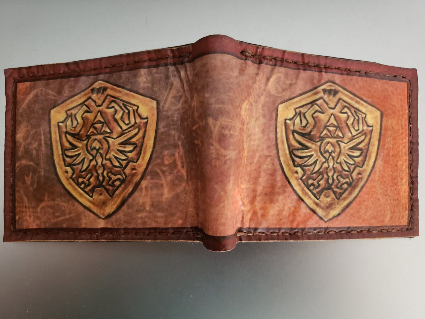 Golden Hyrule shields - soft leather wallet- Leather Bifold Wallet - Handcrafted Legend of Zelda Wallet - Link Wallet