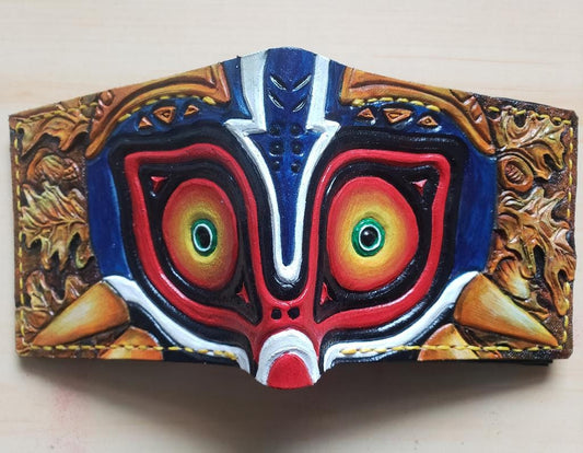 Make it Rain Majoras Mask leather wallet- Leather Bifold Wallet - Handcrafted Legend of Zelda Wallet - Link Wallet