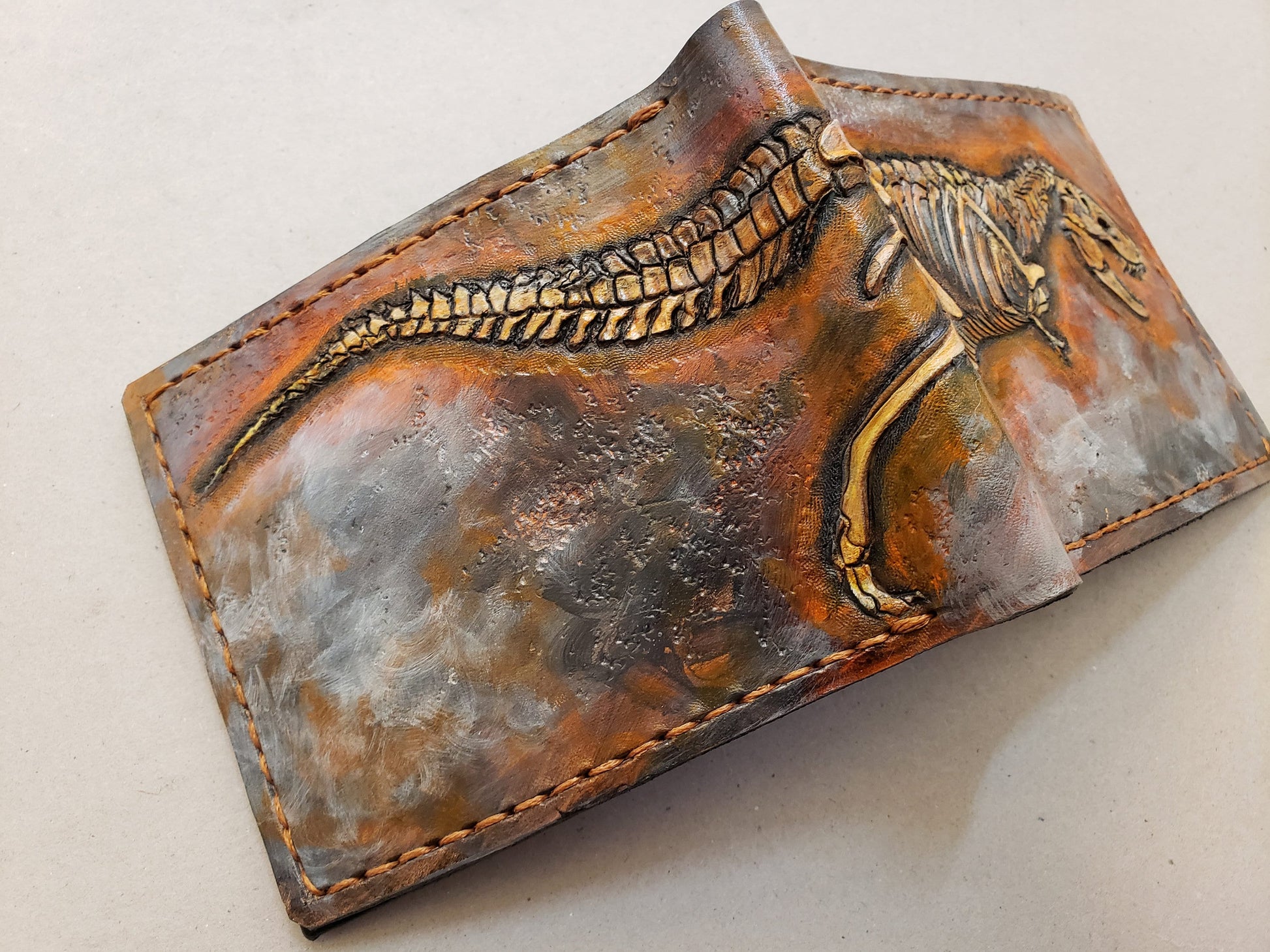 Tyrannosaurus Rex Skeleton - Leather Bifold Wallet -