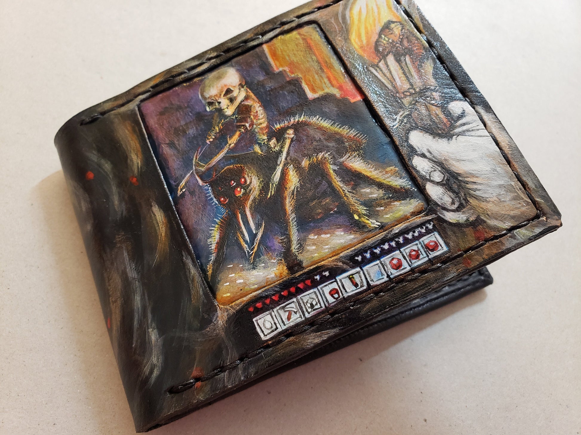skeleton spider rider leather wallet- Leather Bifold Wallet - Handcrafted minecraft inspired Wallet - Link Wallet
