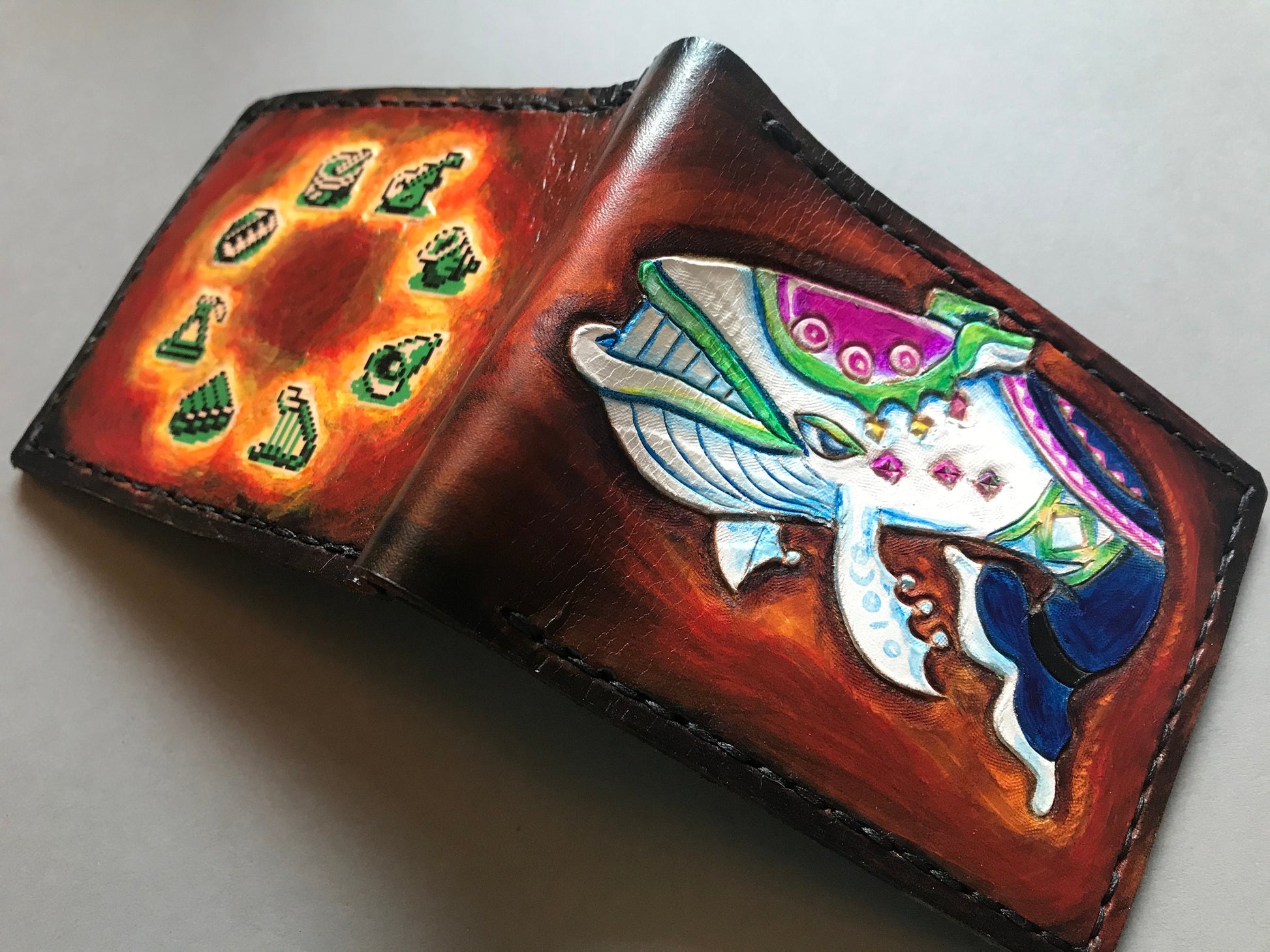 Wind Fish with awakening map and key items inside - Link's Awakenng - leather wallet- Leather Bifold Wallet - Legend of Zelda Wallet -