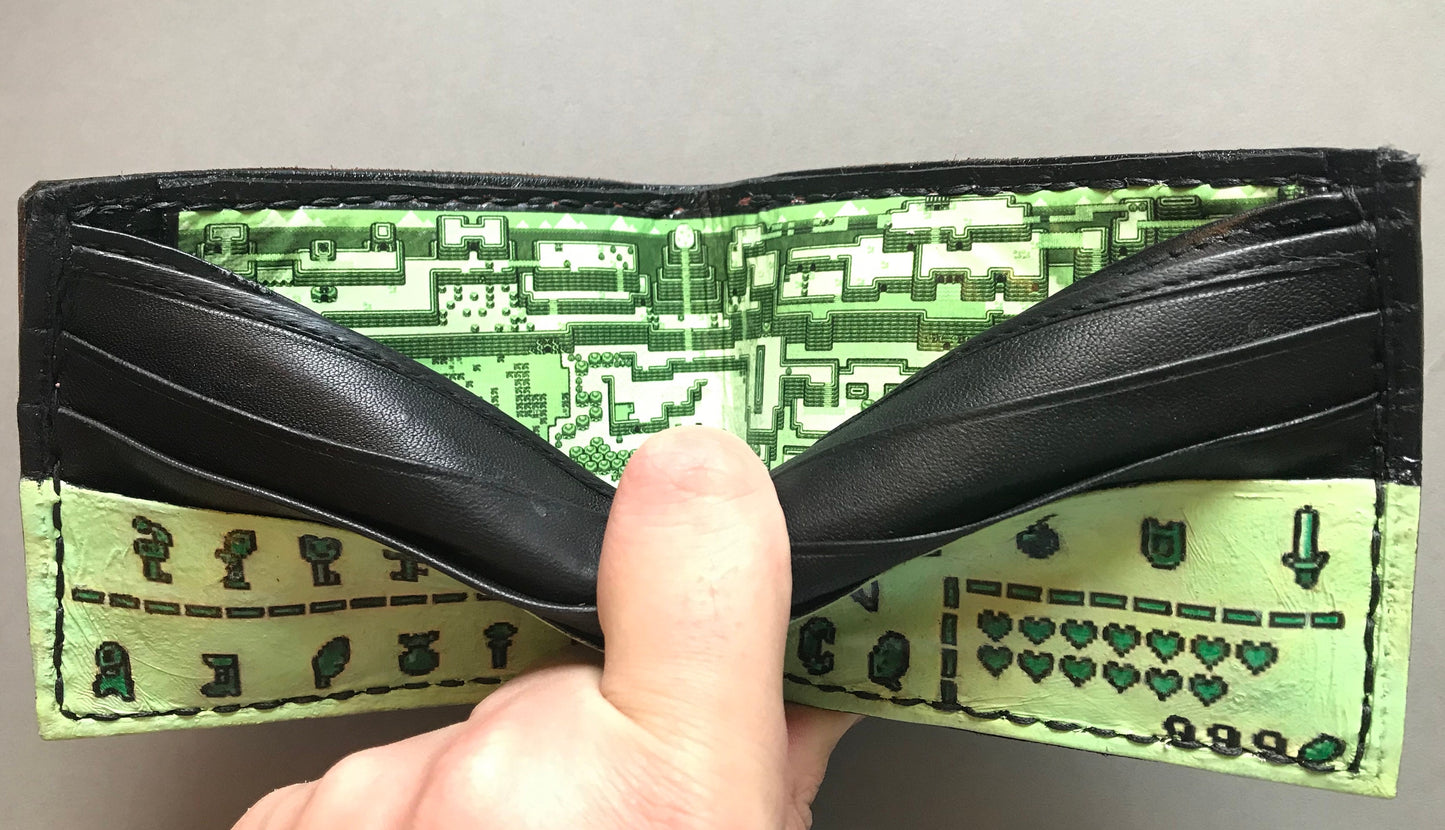 Wind Fish with awakening map and key items inside - Link's Awakenng - leather wallet- Leather Bifold Wallet - Legend of Zelda Wallet -