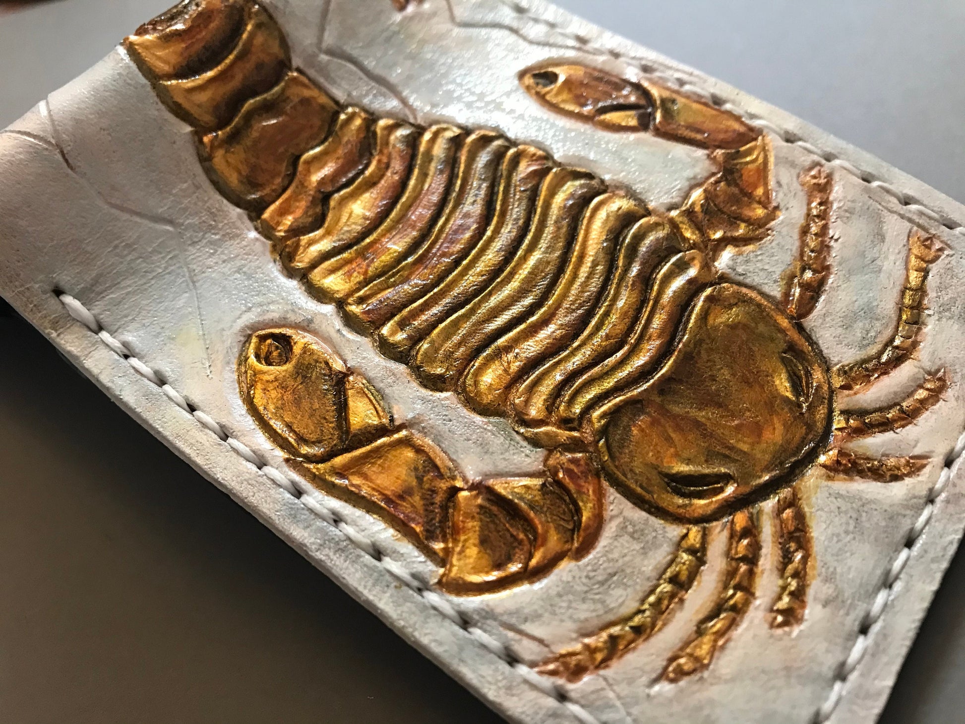 Eurypterid Sea scorpion iron pyrite version Fossil - Leather Bifold Wallet -