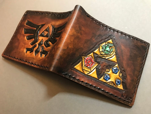 Triforce and Holy Relics - Black Hyrule version - leather wallet- Leather Bifold Wallet - Handcrafted Legend of Zelda Wallet - Link Wallet