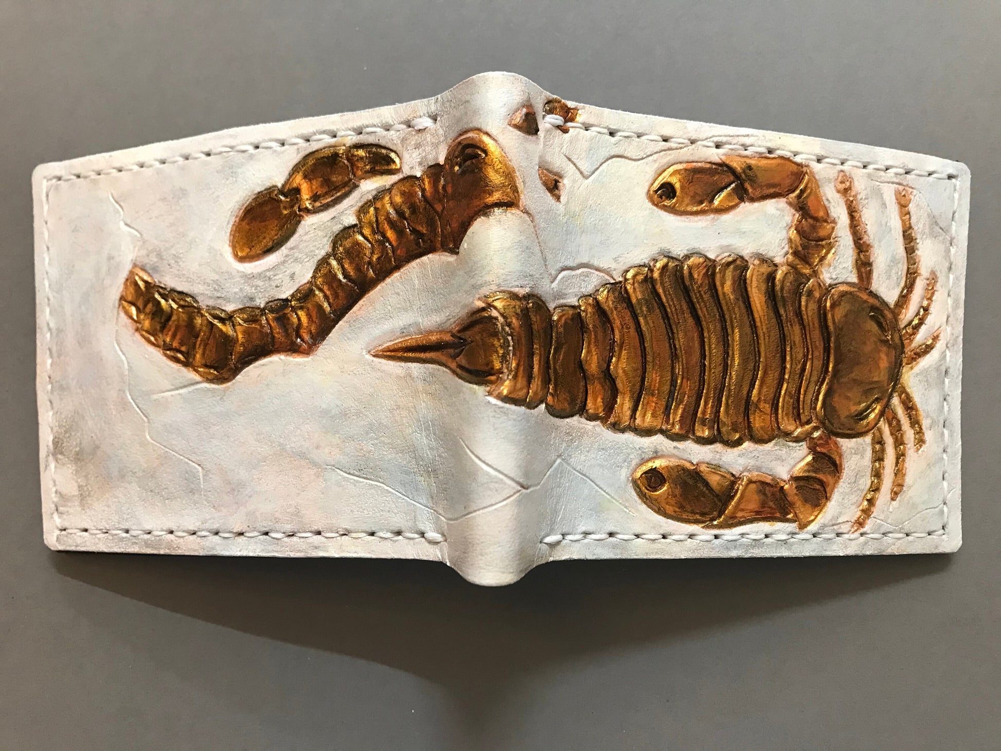 Eurypterid Sea scorpion iron pyrite version Fossil - Leather Bifold Wallet -