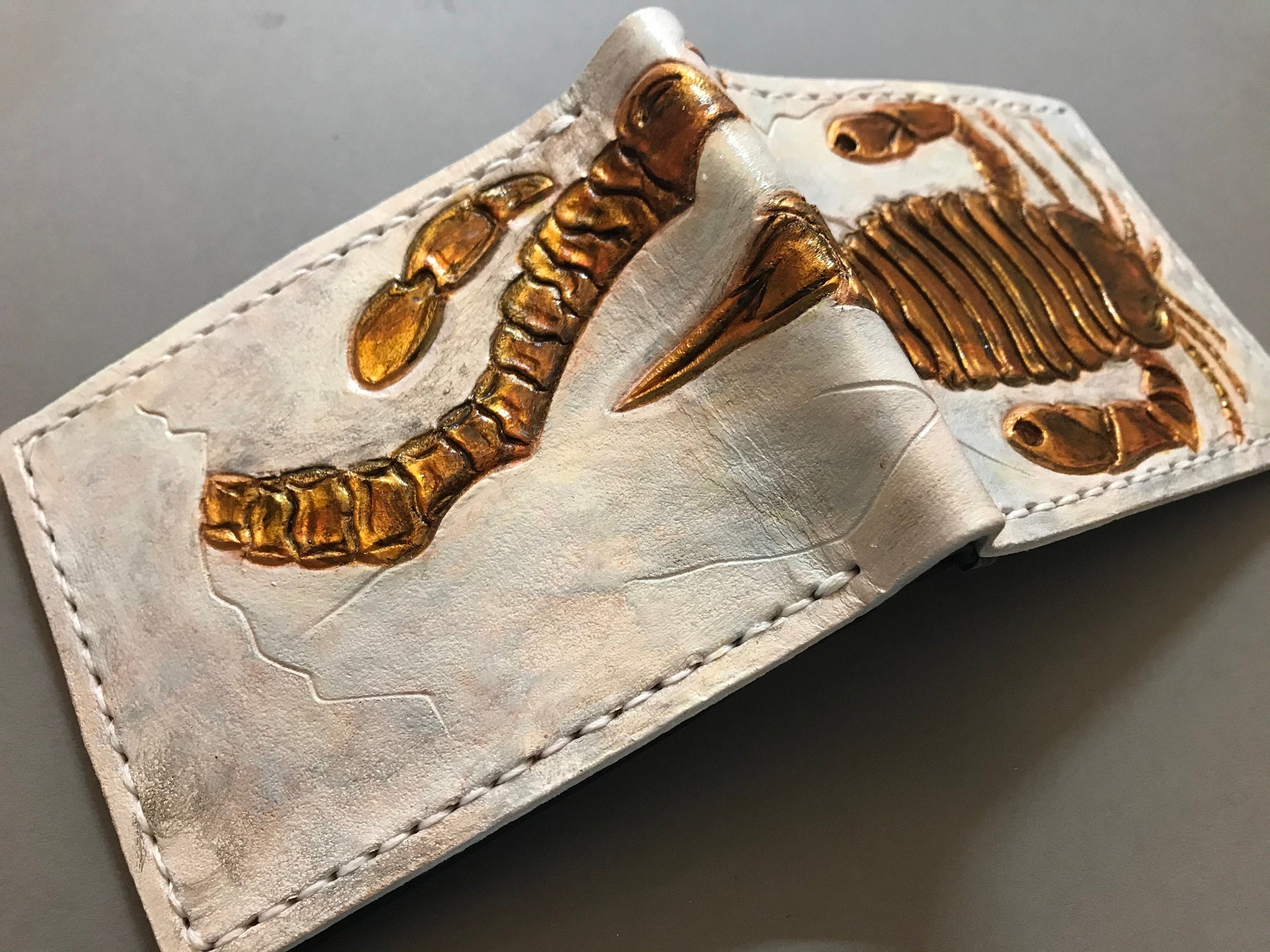 Eurypterid Sea scorpion iron pyrite version Fossil - Leather Bifold Wallet -