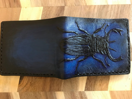 Stag Beetle leather wallet - formal - slim real leather wallet- executive Leather Bifold Wallet -