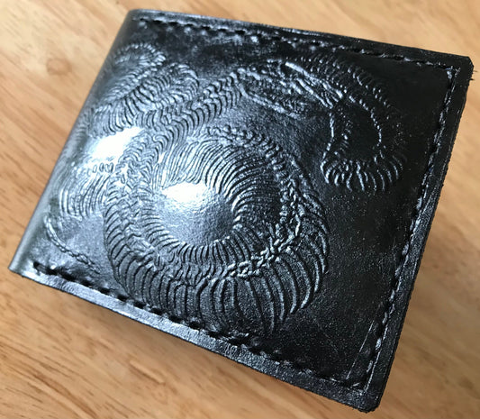 Rattlesnake skeleton black Leather Bifold Wallet